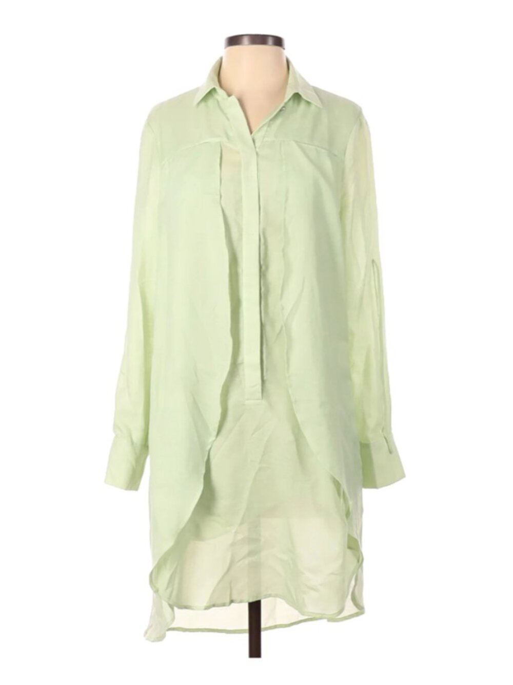 Halston Heritage Light Green Shirt Dress Size 4 Long Sleeve High Low Tunic